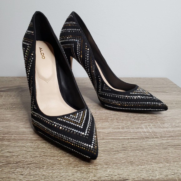 Aldo Shoes - ALDO • Black Lardonna Bedazzled Slip On Stiletto Heels Sz 9